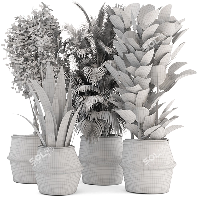 Natural Beauty: Wicker Basket Indoor Plants 3D model image 6