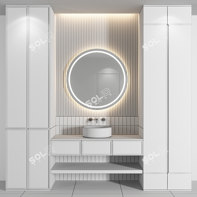 Modern Bath Set: Sink, Mirror, Wardrobe 3D model image 5