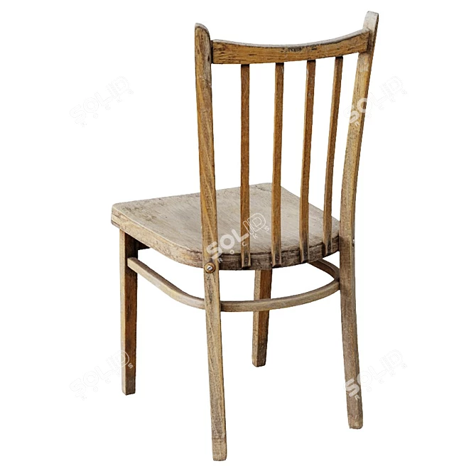 Vintage Wooden Seat: Authentic, Textured 3D model image 3