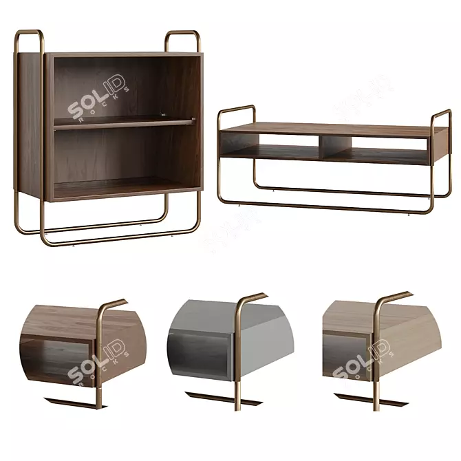 Modern Metal Bedside & Coffee Tables Set 3D model image 1