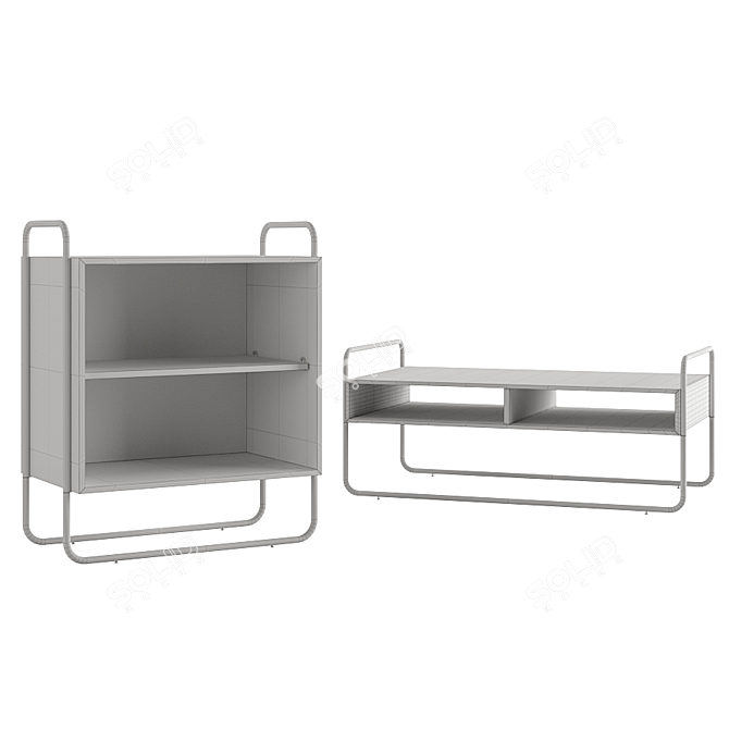 Modern Metal Bedside & Coffee Tables Set 3D model image 2