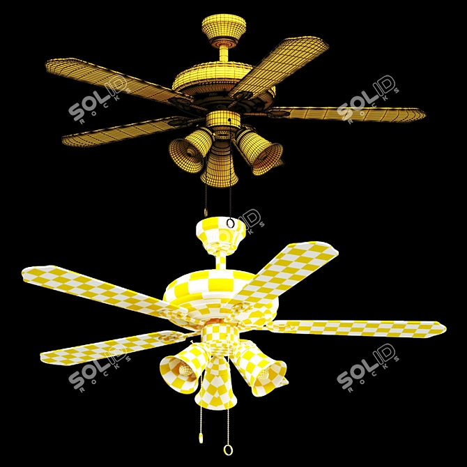 Elegant Flemish Brass Ceiling Fan 3D model image 3