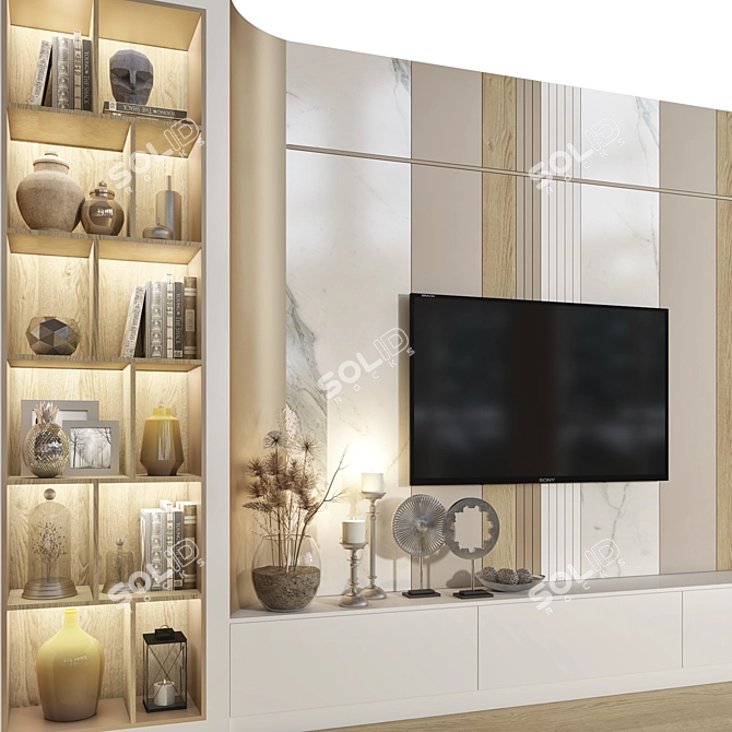 Customizable TV Wall with Decor 3D model image 2