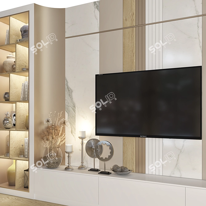 Customizable TV Wall with Decor 3D model image 3