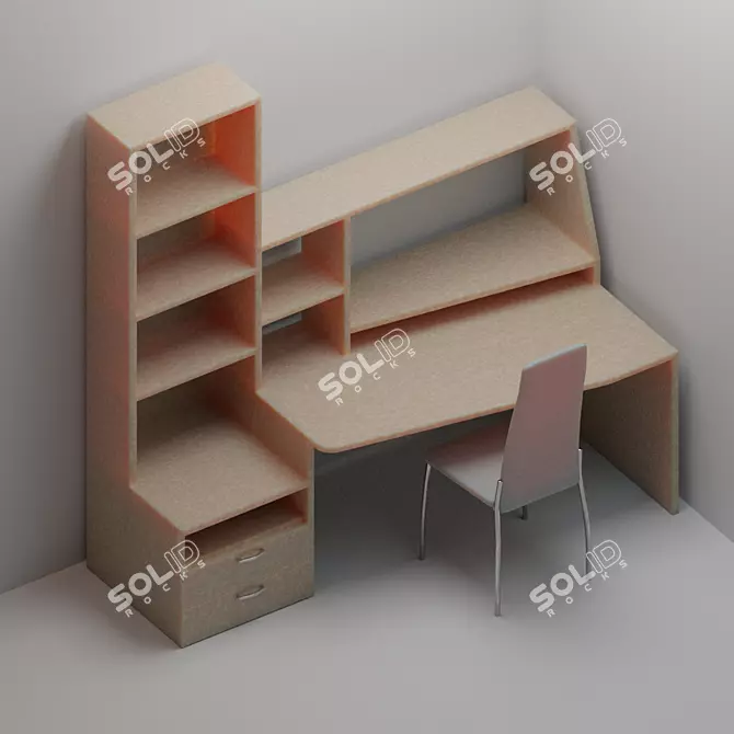 Modern Wood Desk & Leather Chair 3D model image 1