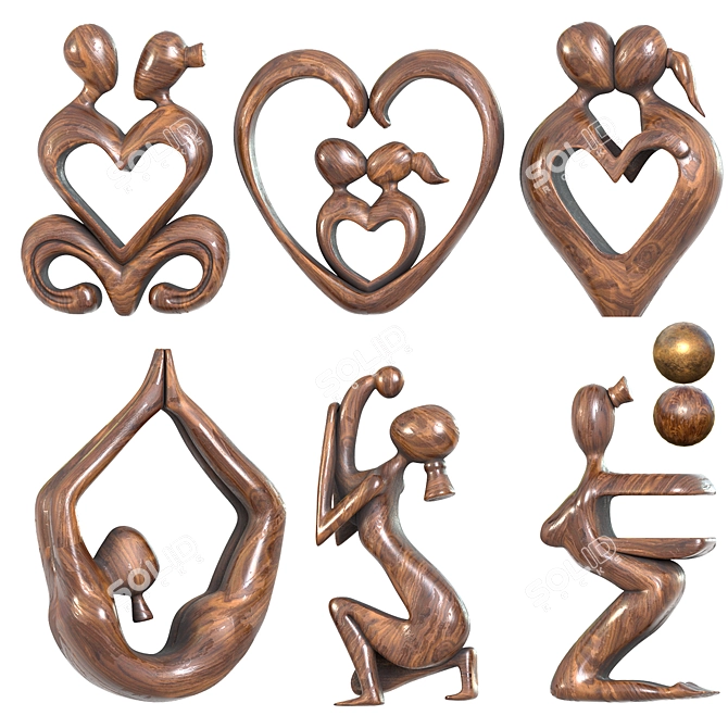 Poly Love Kiss Sculpture Set 3D model image 1