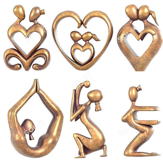 Poly Love Kiss Sculpture Set 3D model image 2