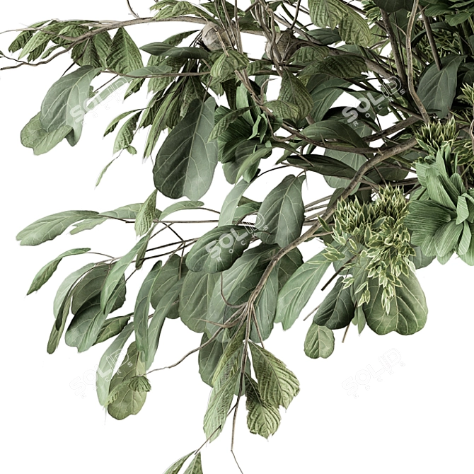 Botanical Bliss: Green Branch in Stone Vase 3D model image 2