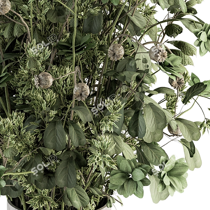 Botanical Bliss: Green Branch in Stone Vase 3D model image 3