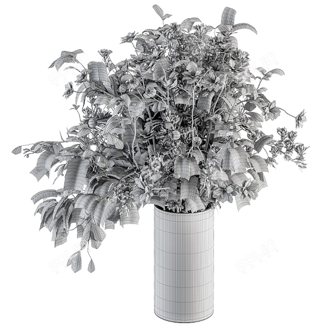 Botanical Bliss: Green Branch in Stone Vase 3D model image 5