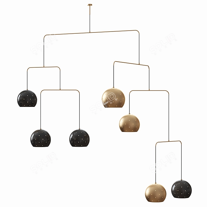 Italian Brass Black Mobile Chandelier 3D model image 1