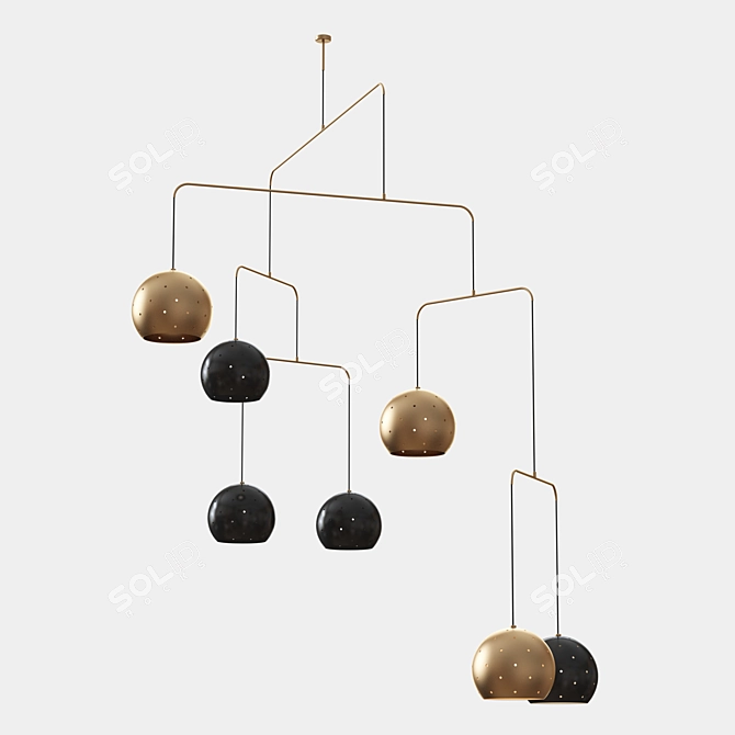 Italian Brass Black Mobile Chandelier 3D model image 2