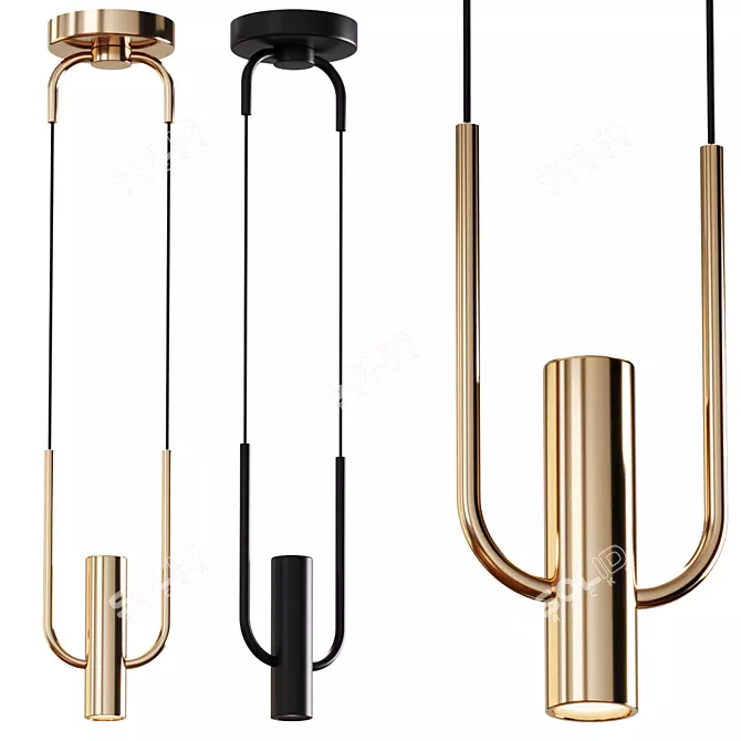 Gold and Black Hanging Lamps 3D model image 1