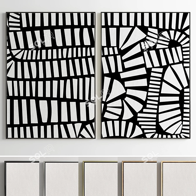 Bold Frames: 2 Modern Abstract Paintings 3D model image 1