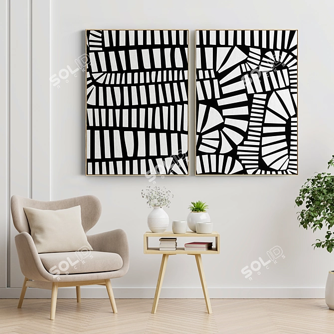 Bold Frames: 2 Modern Abstract Paintings 3D model image 2