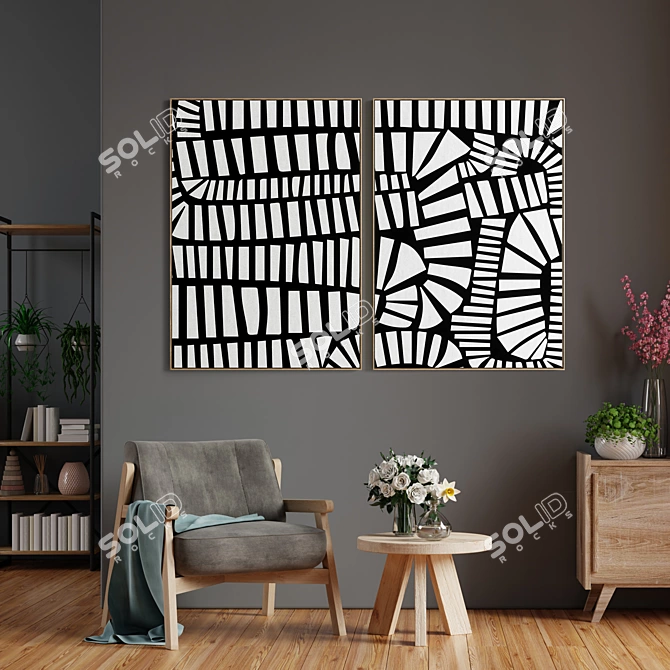 Bold Frames: 2 Modern Abstract Paintings 3D model image 4