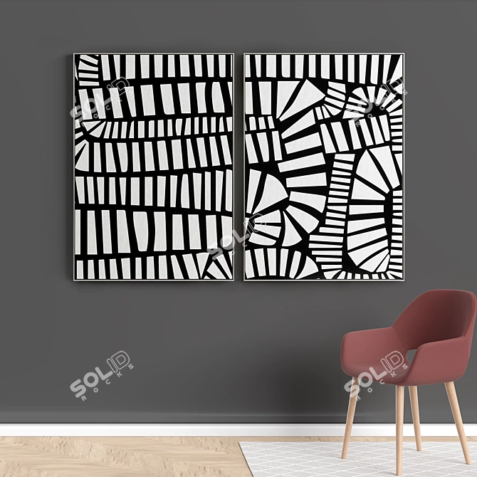 Bold Frames: 2 Modern Abstract Paintings 3D model image 5