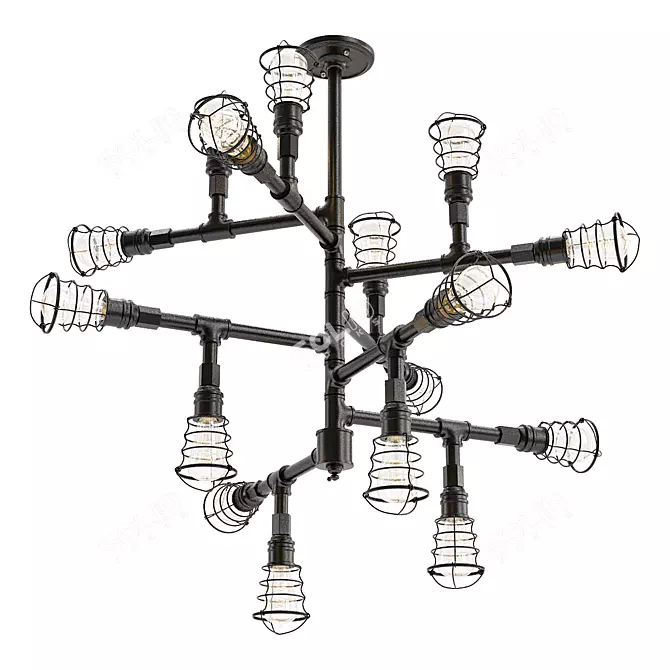 Industrial Conduit Chandelier 3D model image 1