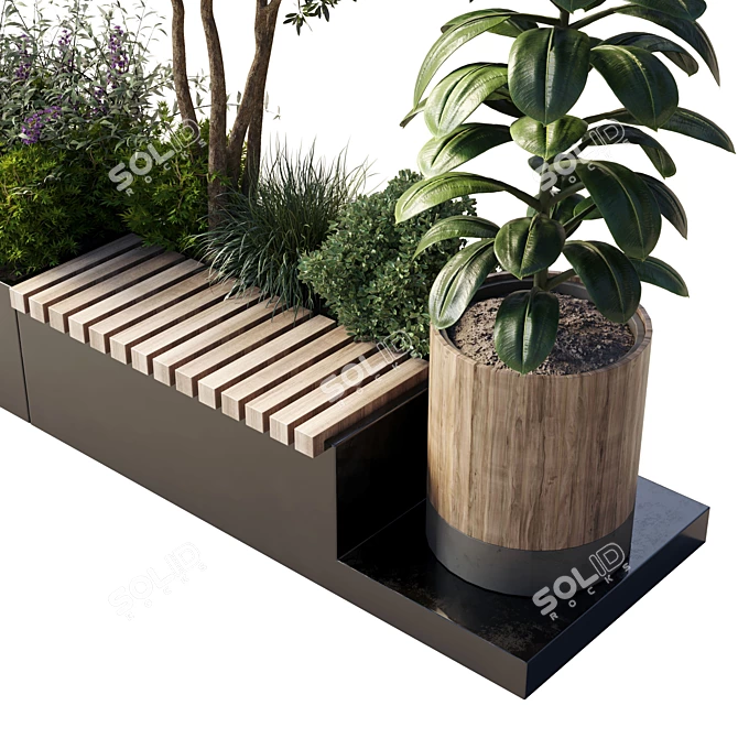 Urban Green Bench Collection with Flower-Plant-Tree 3D model image 6