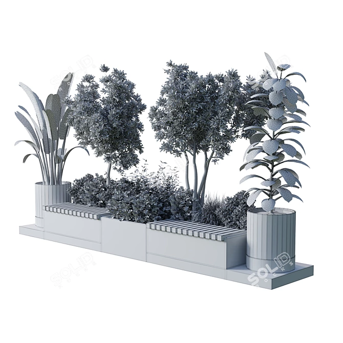 Urban Green Bench Collection with Flower-Plant-Tree 3D model image 7