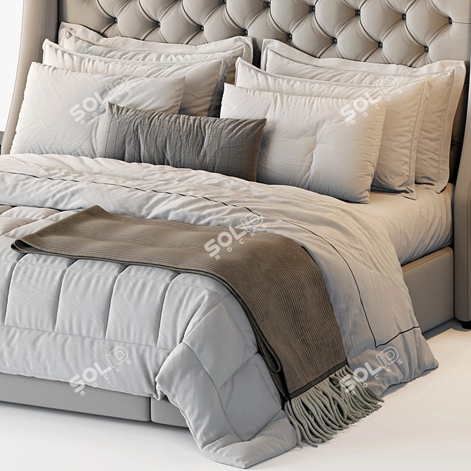 Luxurious Rh Warner Tufted Bed 3D model image 2