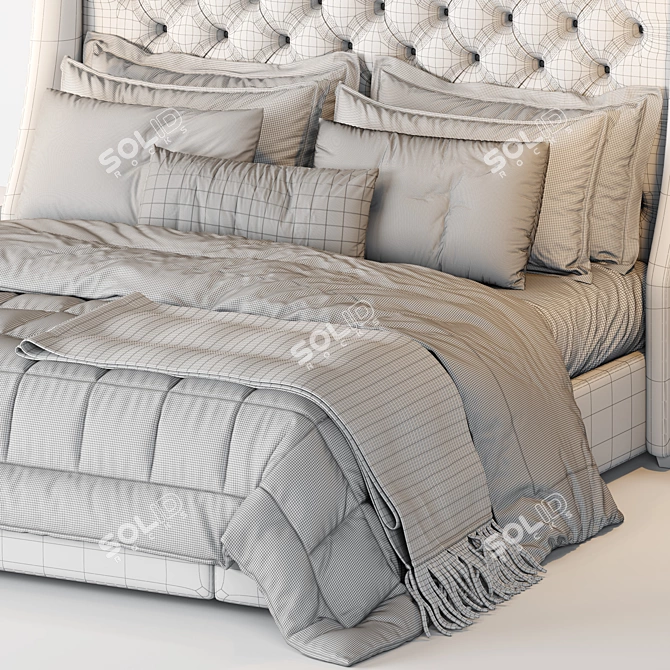 Luxurious Rh Warner Tufted Bed 3D model image 5