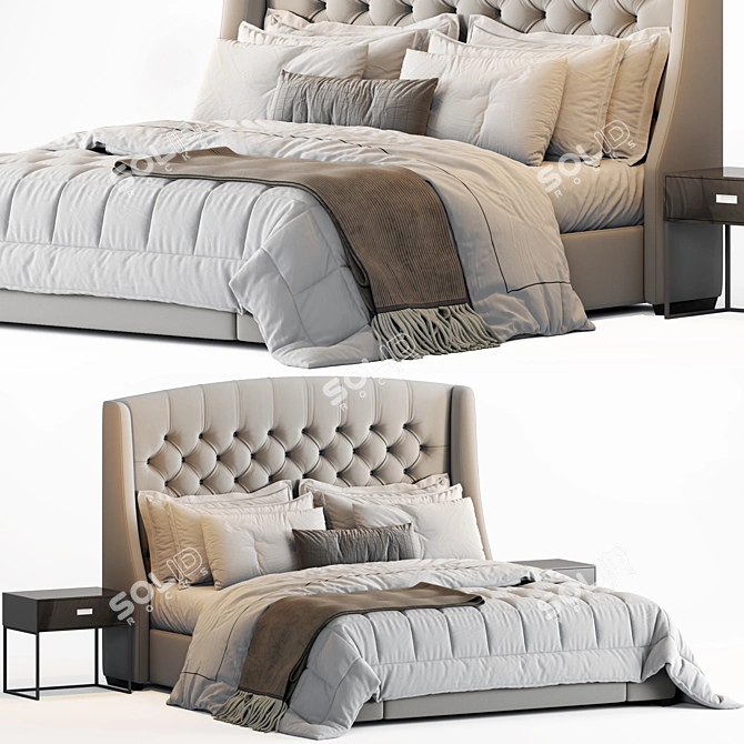 Luxurious Rh Warner Tufted Bed 3D model image 7