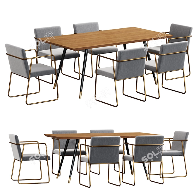 Modern CB2 Rouka Dining Table 3D model image 2