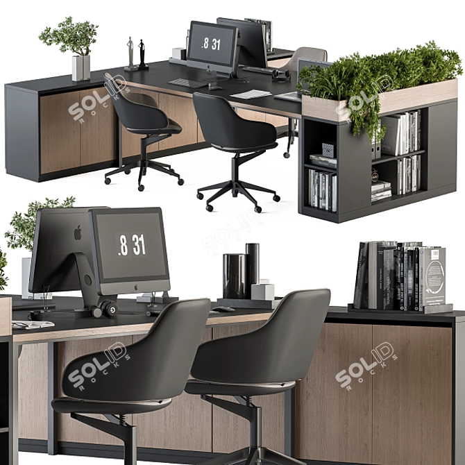 Green Workspace: Office Furniture with Plant Box 3D model image 1
