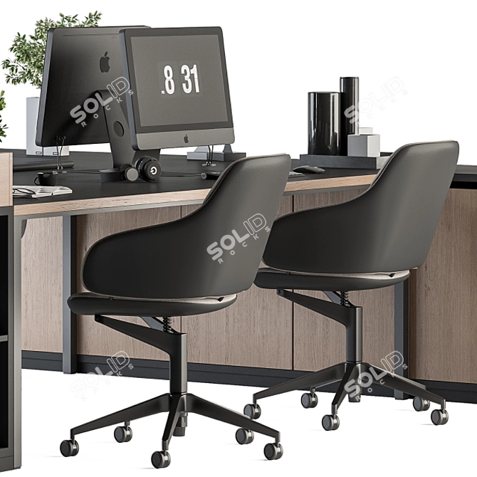 Green Workspace: Office Furniture with Plant Box 3D model image 2