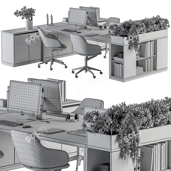 Green Workspace: Office Furniture with Plant Box 3D model image 4