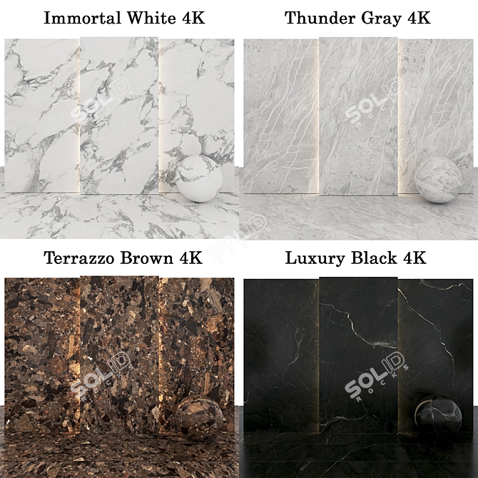 Marble Collection: Immortal White, Luxury Black, Thunder Gray 3D model image 2