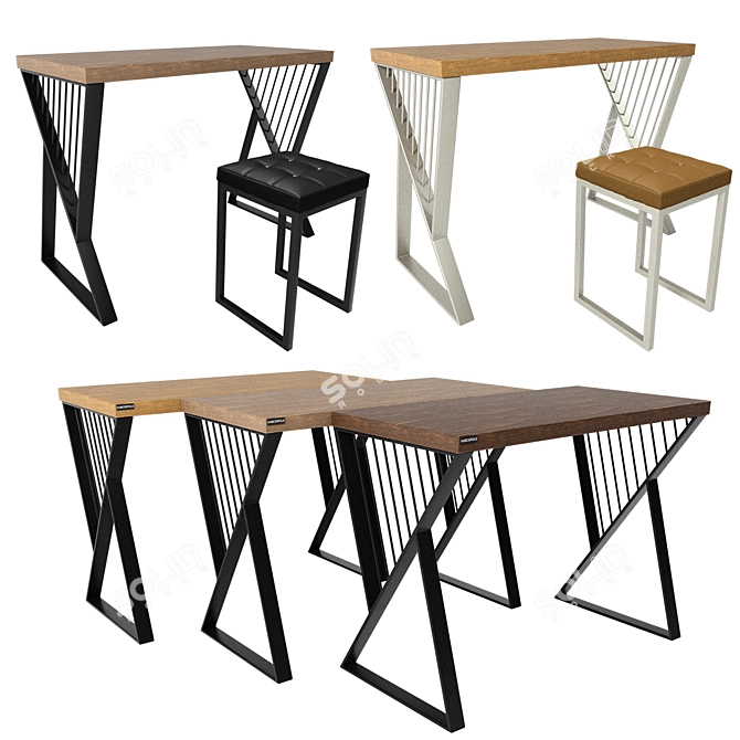 Versatile Worktable with Metal, Wood, and Leather Material 3D model image 1