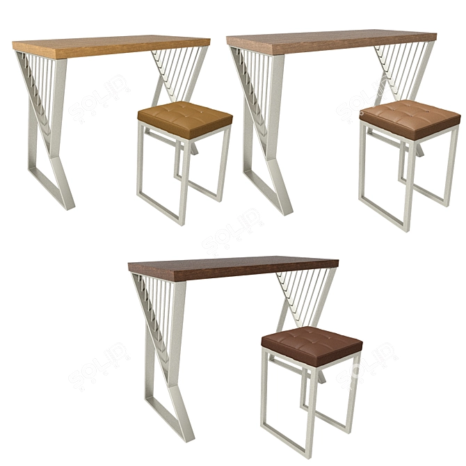 Versatile Worktable with Metal, Wood, and Leather Material 3D model image 2