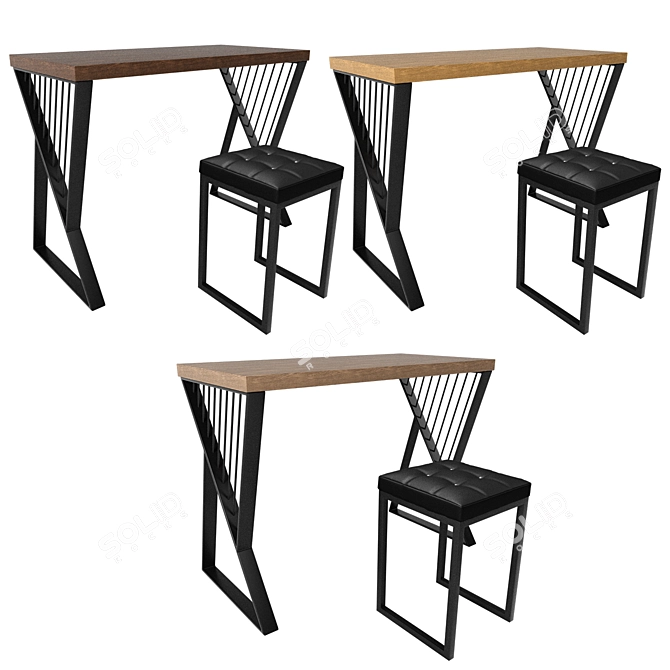 Versatile Worktable with Metal, Wood, and Leather Material 3D model image 3