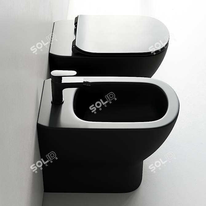 Modern Tesi Back to Wall Toilet & Bidet 3D model image 2