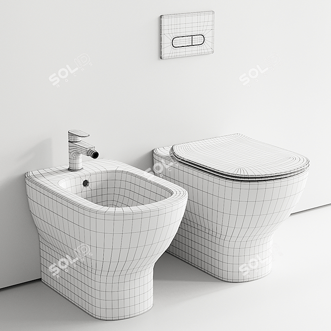 Modern Tesi Back to Wall Toilet & Bidet 3D model image 5