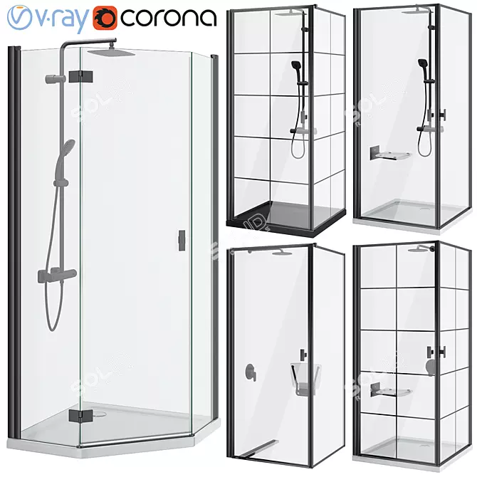 Radaway Nes 8 Black Shower Cabin Set 3D model image 1