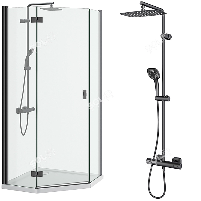 Radaway Nes 8 Black Shower Cabin Set 3D model image 4