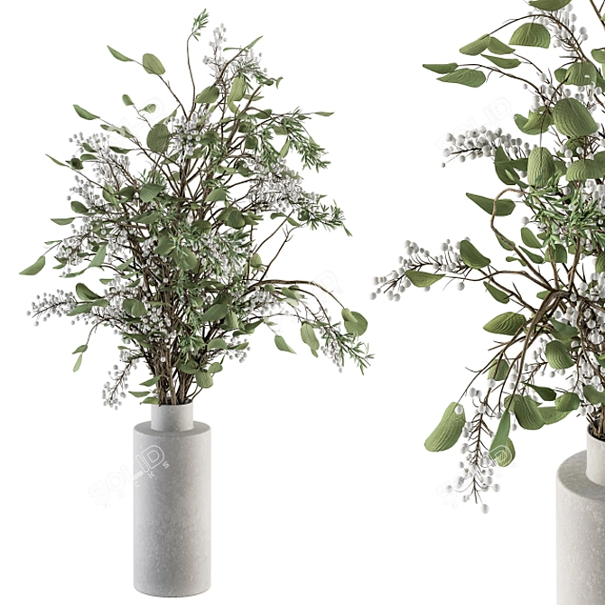 Green Branch Bouquet in Vase 3D model image 2
