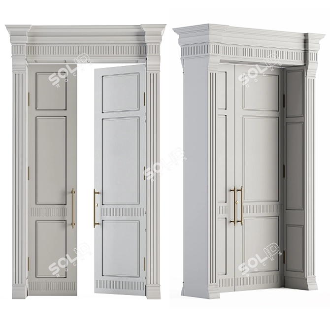 Elegant White Wooden Door 3D model image 1