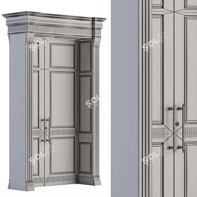 Elegant White Wooden Door 3D model image 6