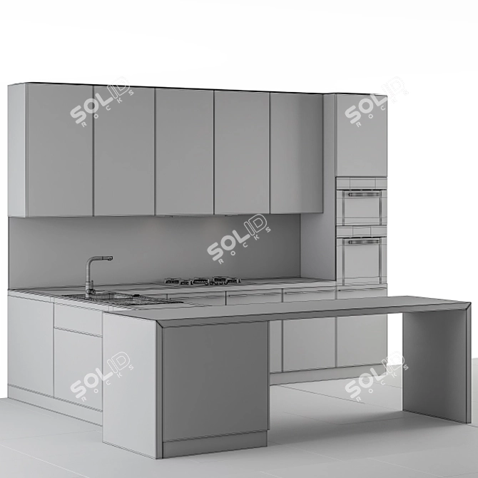 Sleek Wood & Black Kitchen 3D model image 6