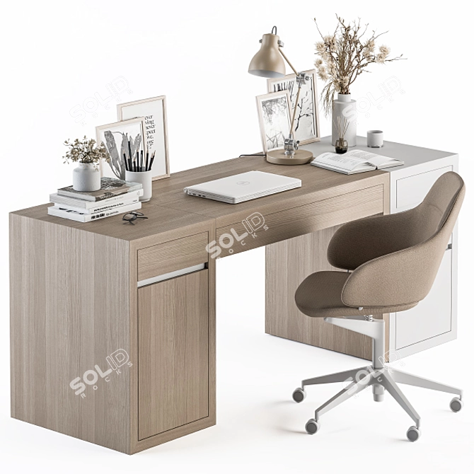 Wooden Writing Desk - Office Essential 3D model image 1