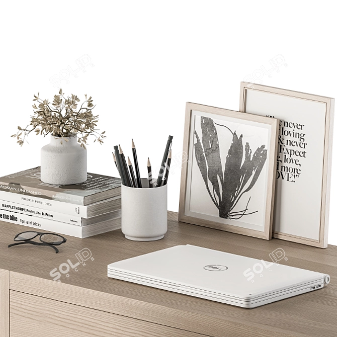 Wooden Writing Desk - Office Essential 3D model image 2