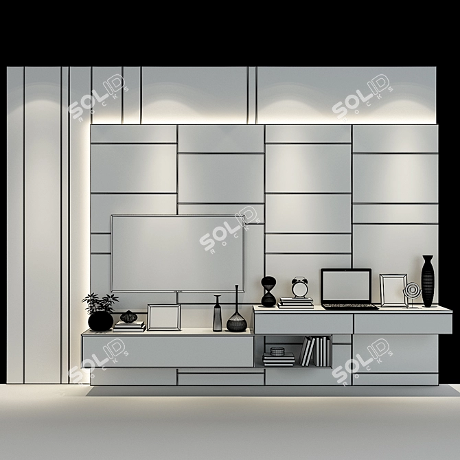 Modern TV Wall Set 256 3D model image 2