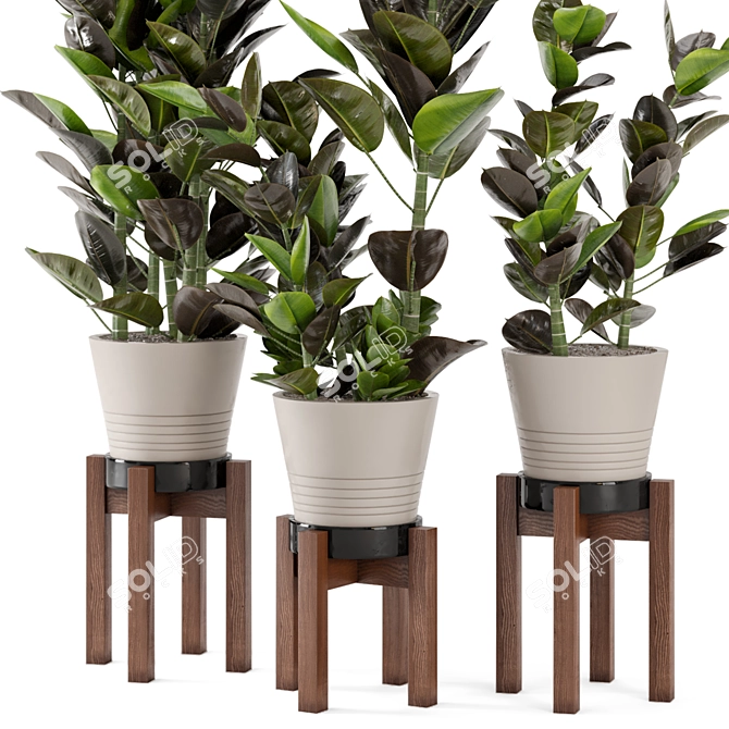 Modern Wood & Concrete Planter Set 3D model image 3