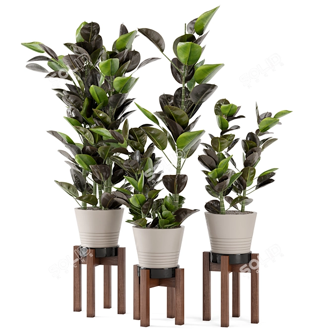 Modern Wood & Concrete Planter Set 3D model image 4