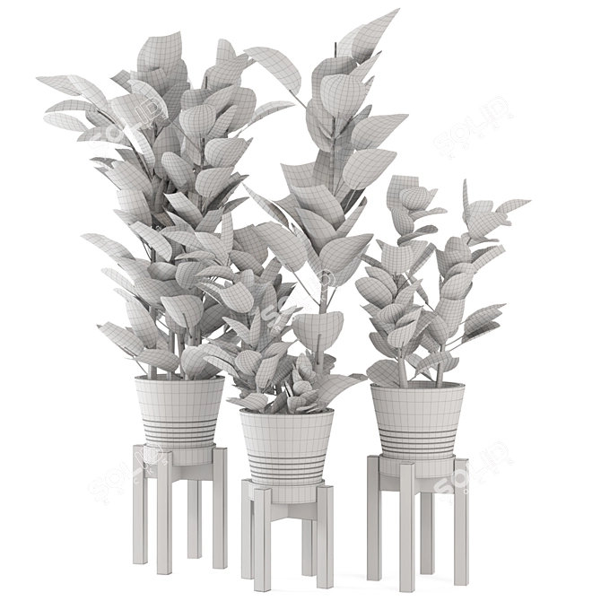 Modern Wood & Concrete Planter Set 3D model image 5