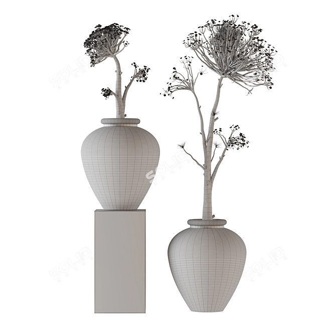 Concrete Pots: Thorns & Blossoms 3D model image 3